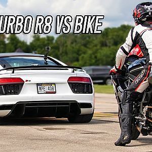 200MPH RACE! Twin Turbo R8 VS stretched bike!