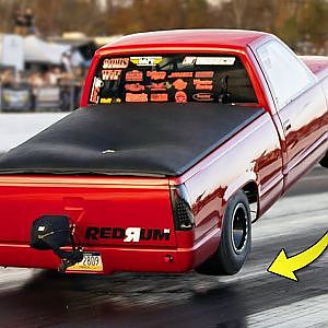 Truck takes FLIGHT! all 4 wheels off the ground with HUGE wheelie!